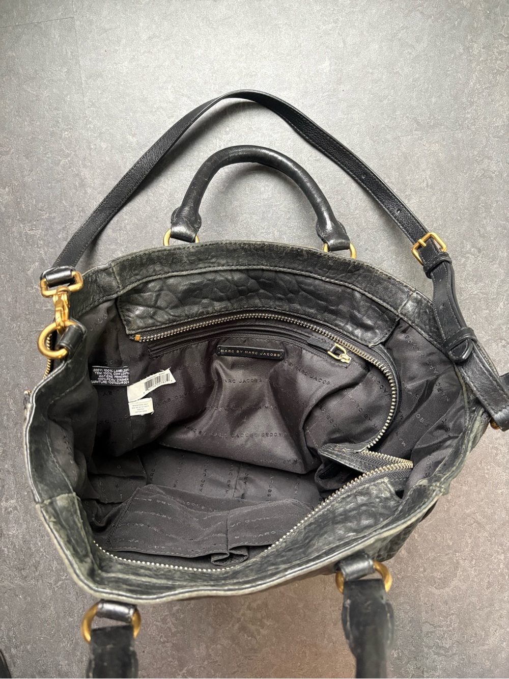 Marc by Marc Jacobs Black Leather Tote with Gold Hardware - Picture 2 of 6